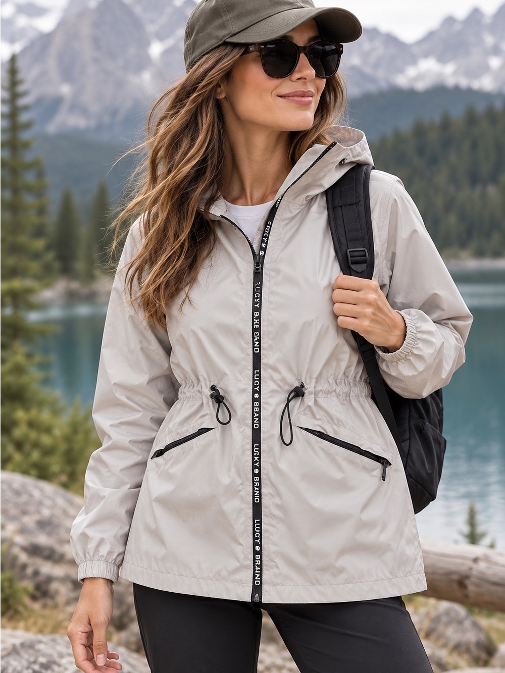 Lucky Brand Hooded Windbreaker Rain Jacket | Lightweight Utility Travel Coat
